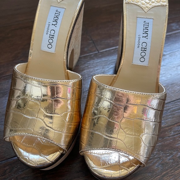 NWT Brand New Jimmy Choo Deedee Gold Leather Cork Sandals Women’s Size 7 - Picture 13 of 13